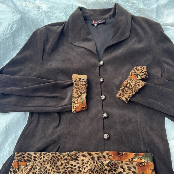 R&K Brown and Orange Leopard Print Pencil Skirt and Suede Jacket Coord Set - Picture 8 of 9